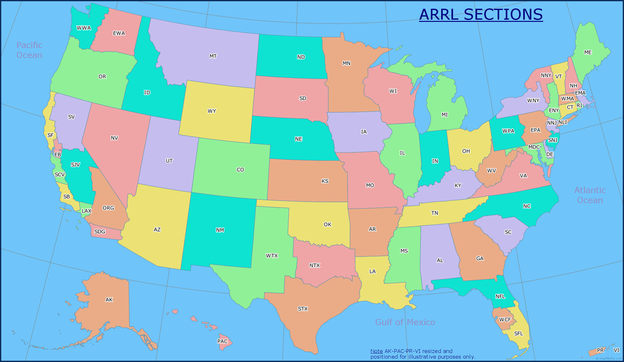 ARRL Sections Map for Sweepstake Contesters