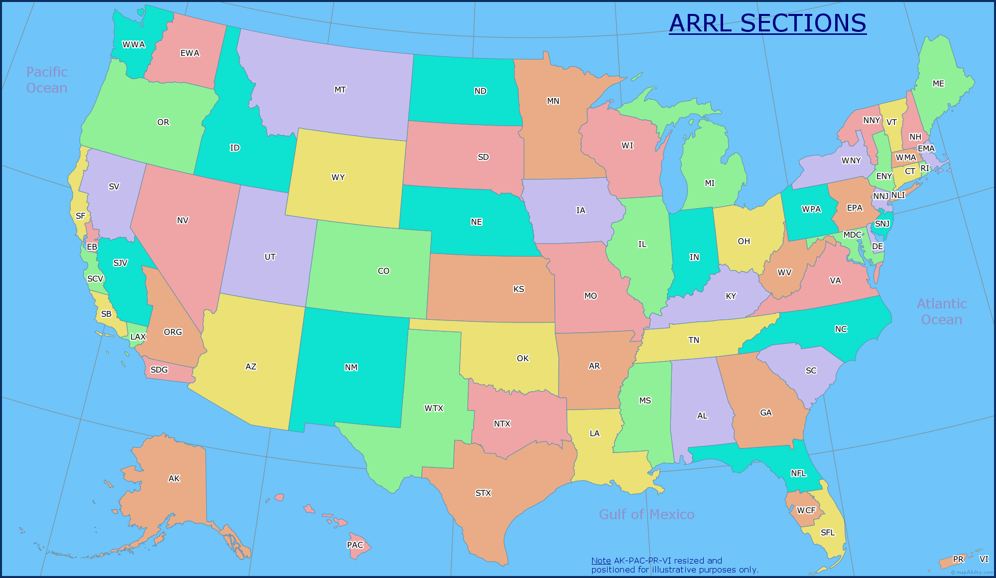 ARRL RAC Section Map for Ham Radio Contest Operators Click to open this map in a new browser
