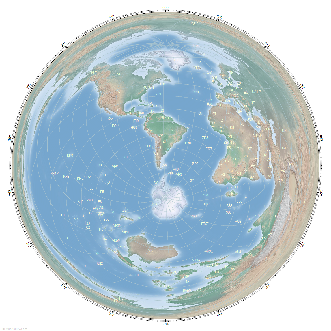 great_circle_map_for_Port Stanley, Falkland Islands