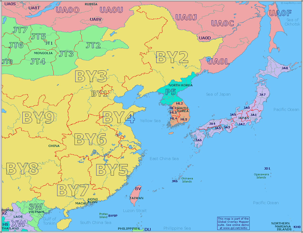 Amateur Radio Prefix Map Of East Asia amateur-radio-prefix-map-of-east-asia