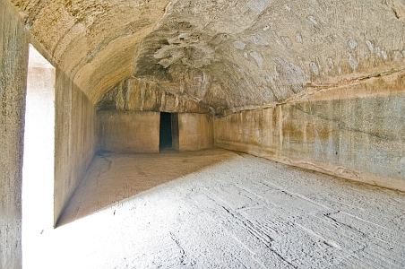 Interior of the Lomas Rishi Cave, looking towards inner sanctum - Click to show bigger image in new browser