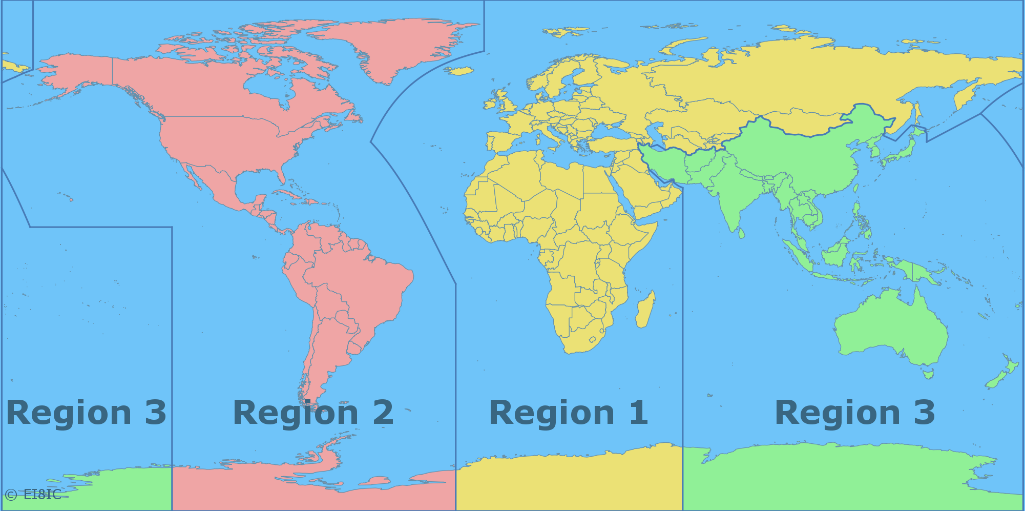 IARU Regions Map for the Amateur Radio