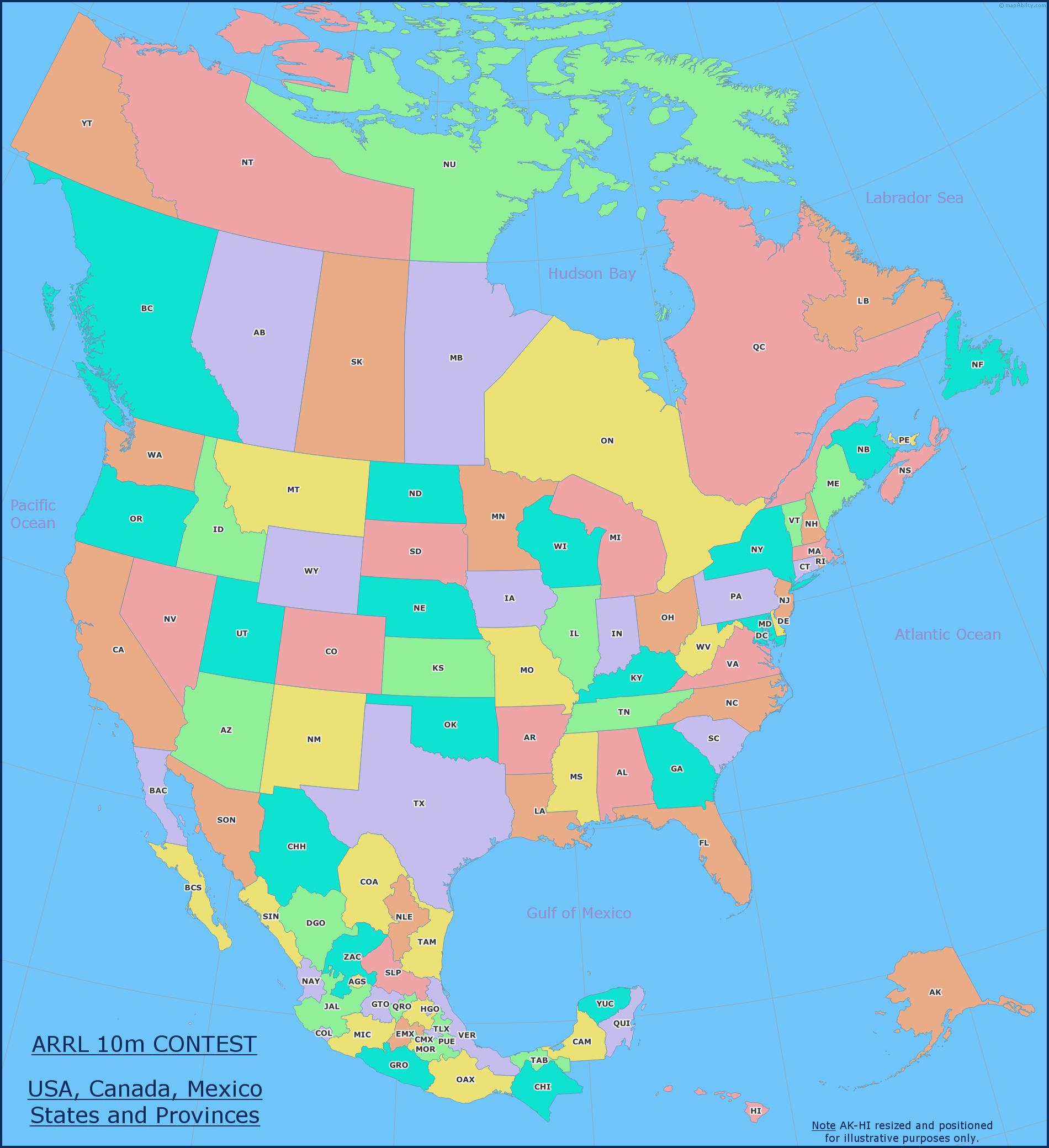 ARRL 10m Contest Multiplier Map for Ham Radio Contest Operators Click to open this map in a new browser