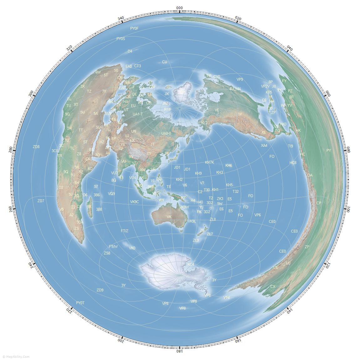 great_circle_map_for_Agana, Guam