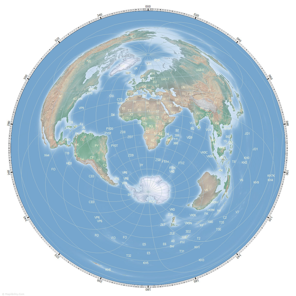 great_circle_map_for_Cape Town, South Africa