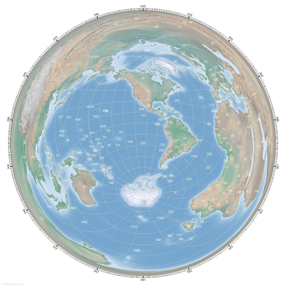 great_circle_map_for_Hanga Roa, Easter Island