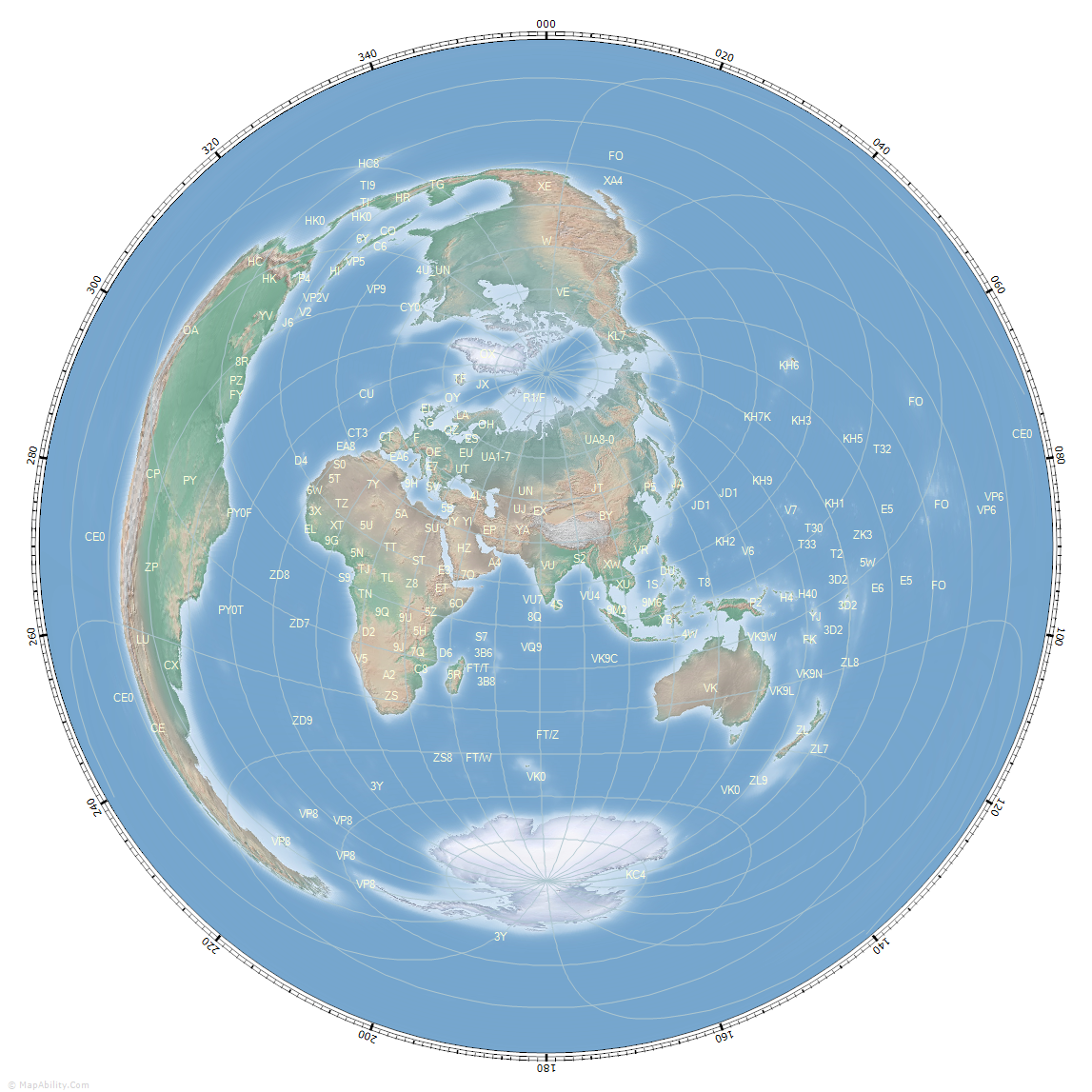 great_circle_map_for_New Delhi, India