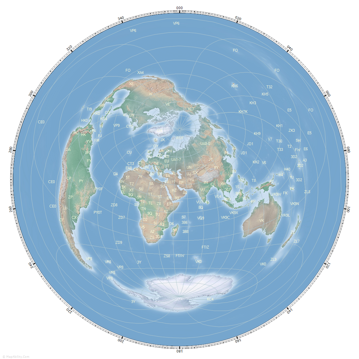 great_circle_map_for_Tehran, Iran