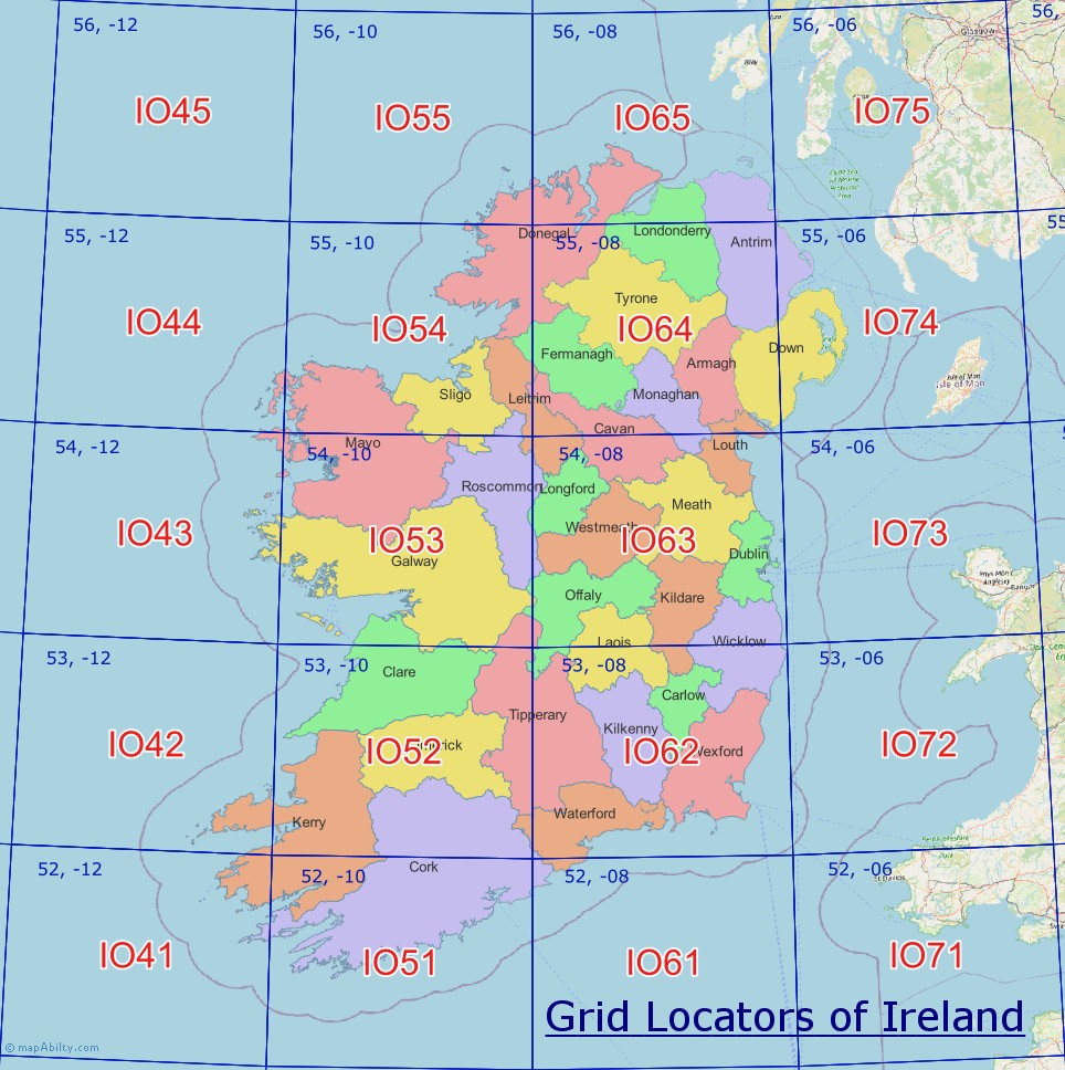 Grid Locator Map of Ireland 964 x 968