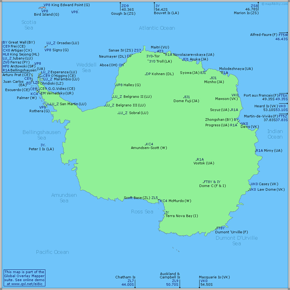 Amateur Radio Prefix Map of Antarctica