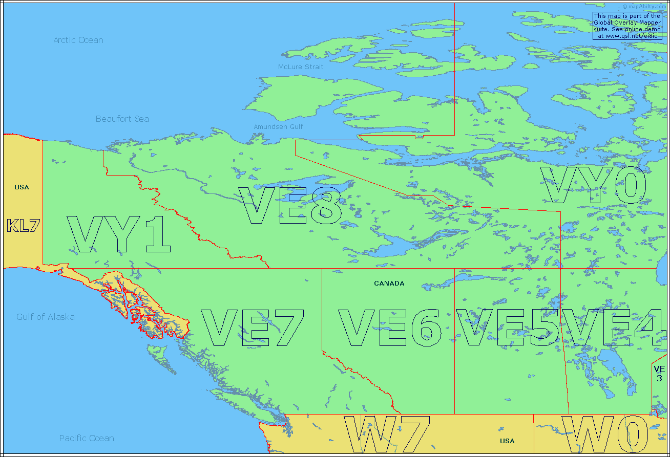 Amateur Radio Prefix Map of Western Canada