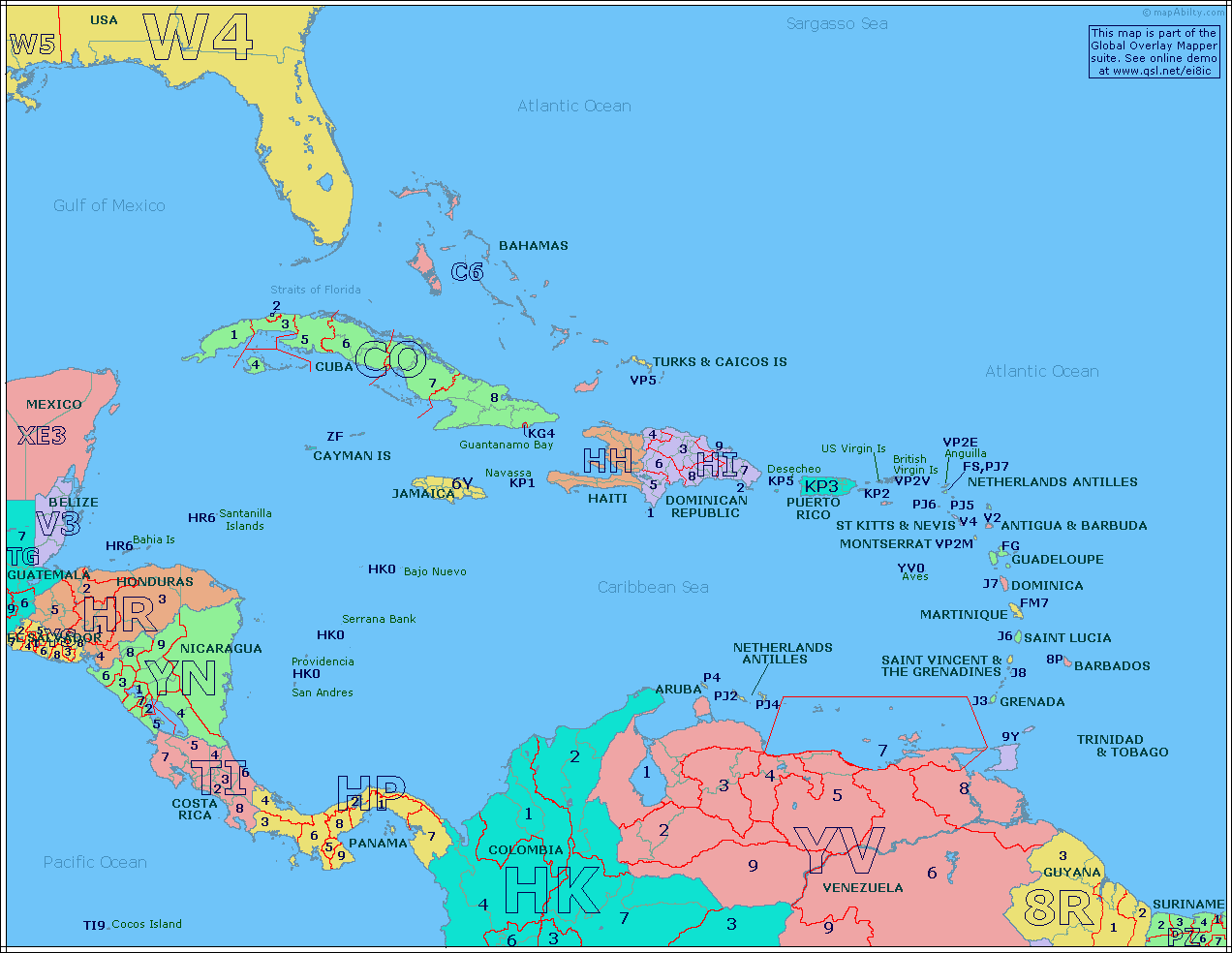 Amateur Radio Prefix Map of Eastern Caribbean Adult Picture