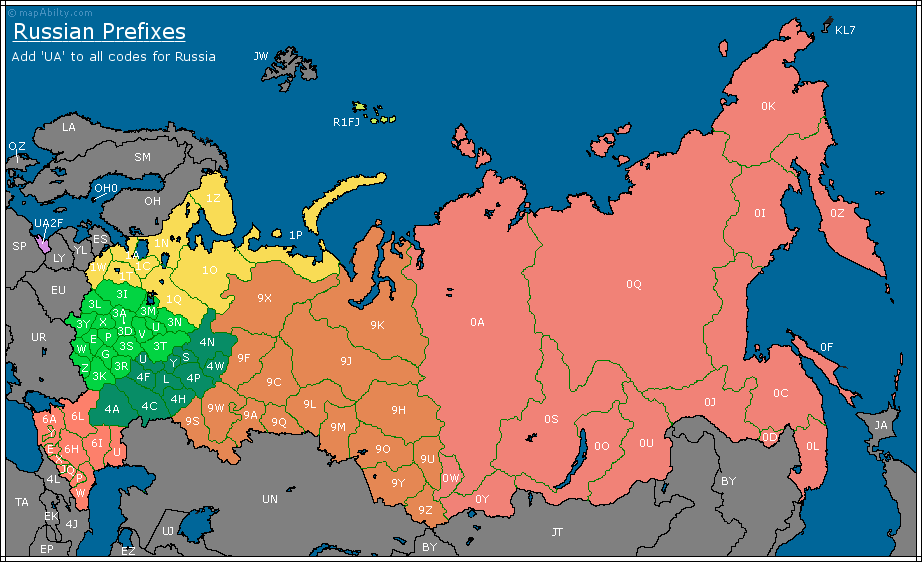 Interactive Map Of Russia Amateur Radio Prefix Map of Russia