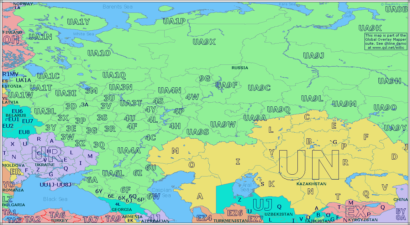 Amateur Radio Prefix Map of Western Russia