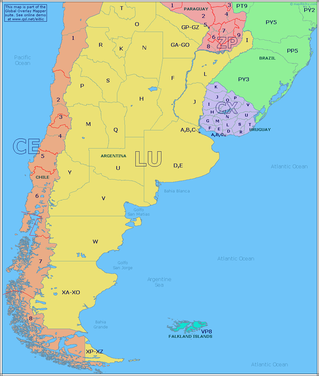 Amateur Radio Prefix Map Of Southern South America