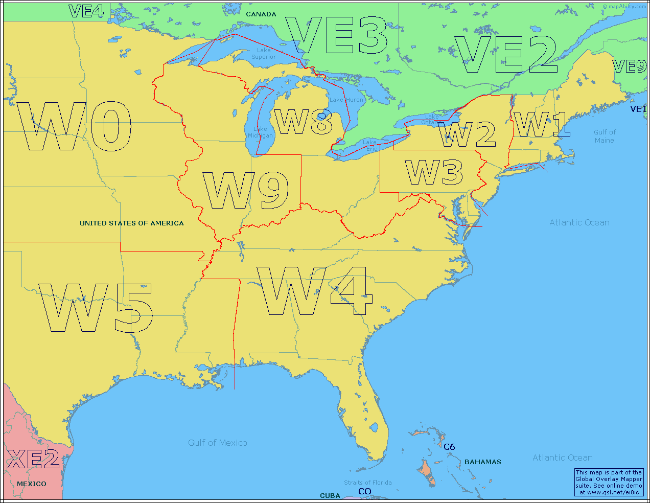 Amateur Radio Prefix Map Of The Eastern Usa