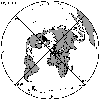 Great Circle map for mounting in an antenna-rotator control-unit