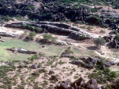 Aerial view of the Barabar Caves in 1993 - Click to show full-size image in new browser