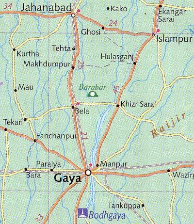 Map of Gaya, Barabar, and Bodgaya