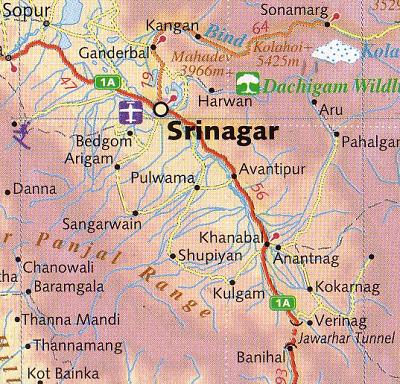 Map of Srinagar and Kashmir