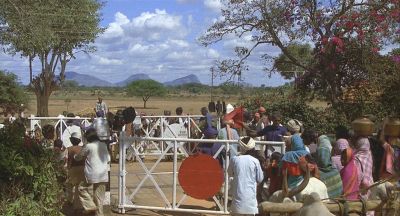 An empty level crossing, probably near Bangalore - Click to show full-size image in new browser